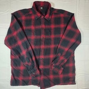 Uniqlo Mens Red Black Plaid Flannel Button Down Shirt Medium